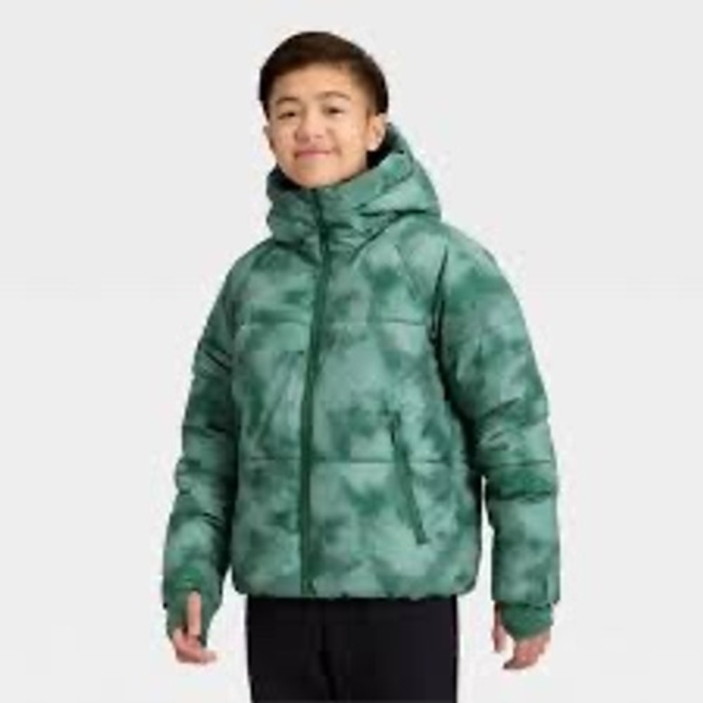 All in Motion Boys Heavyweight Puffer Jacket Green Tie Dye XS 4/5 Insulated Coat